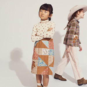 Юбка вельветовая Gingersnaps "Midi Dakota Patchwork", микс с коричневым